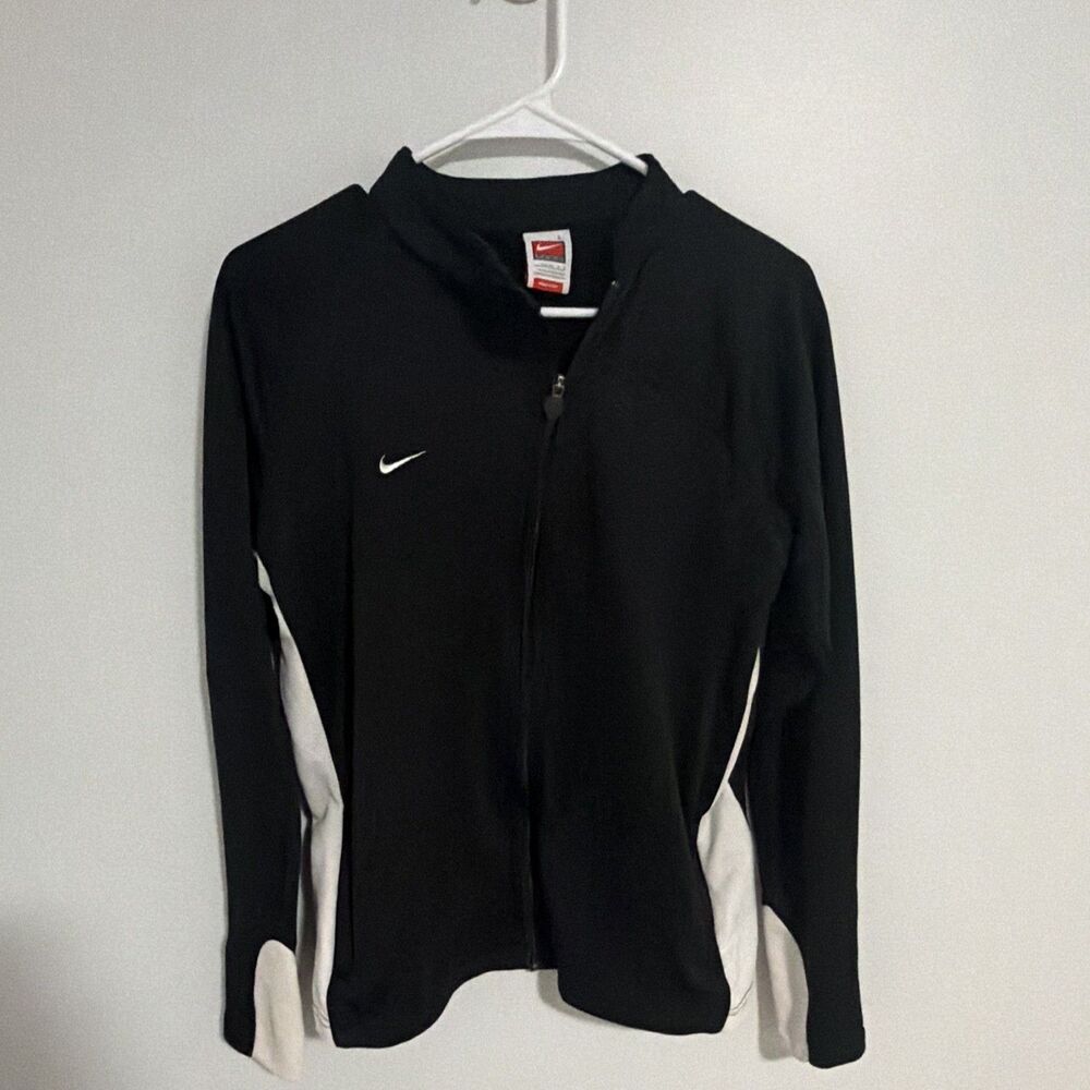 Nike Fit Dry Youth Large Black And White Full Zip Track Jacket Zipper Pockets
